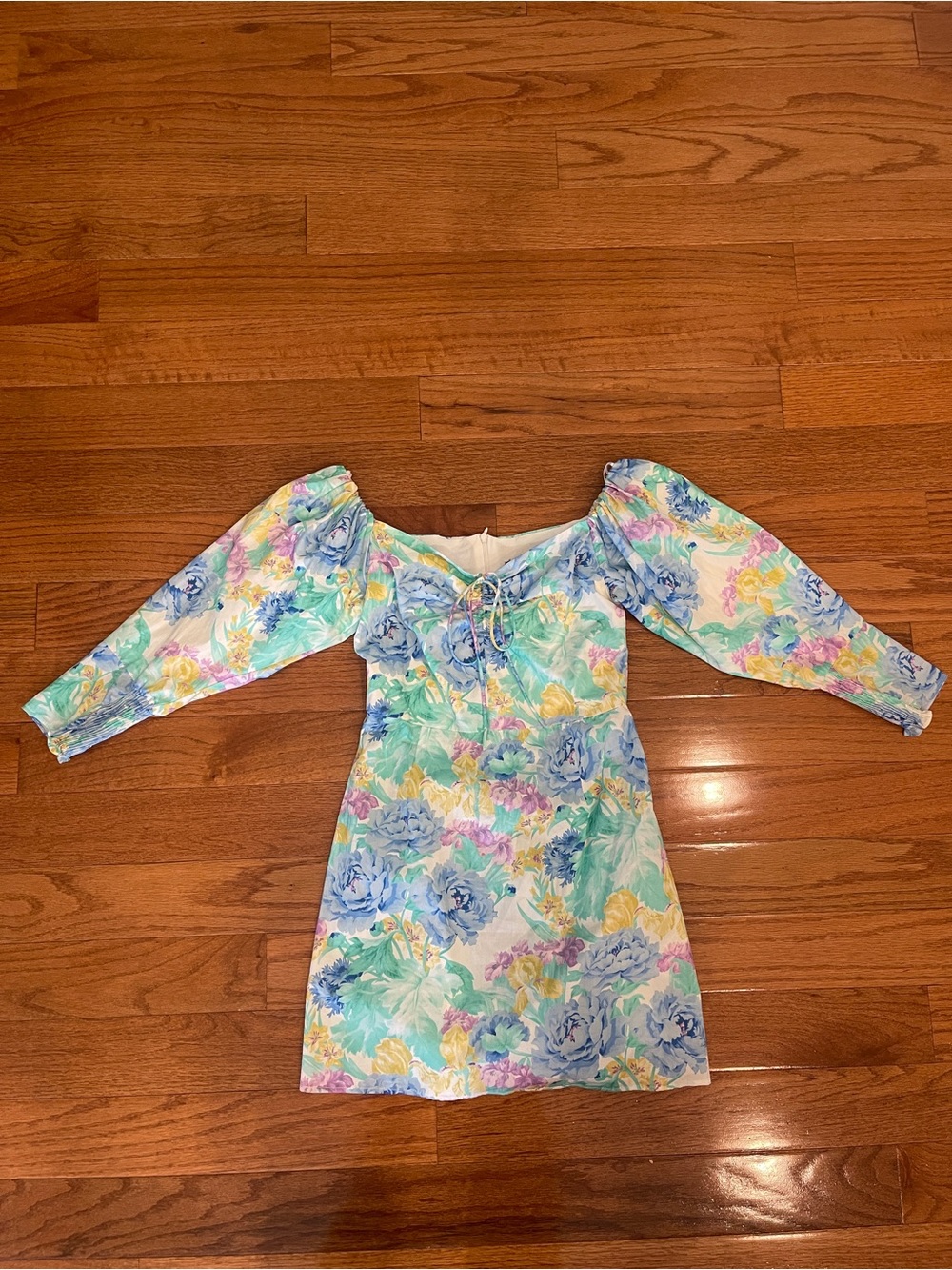 Zara Cottage Floral Watercolor Puff Sleeve Sweetheart Peasant Summer Dress XS